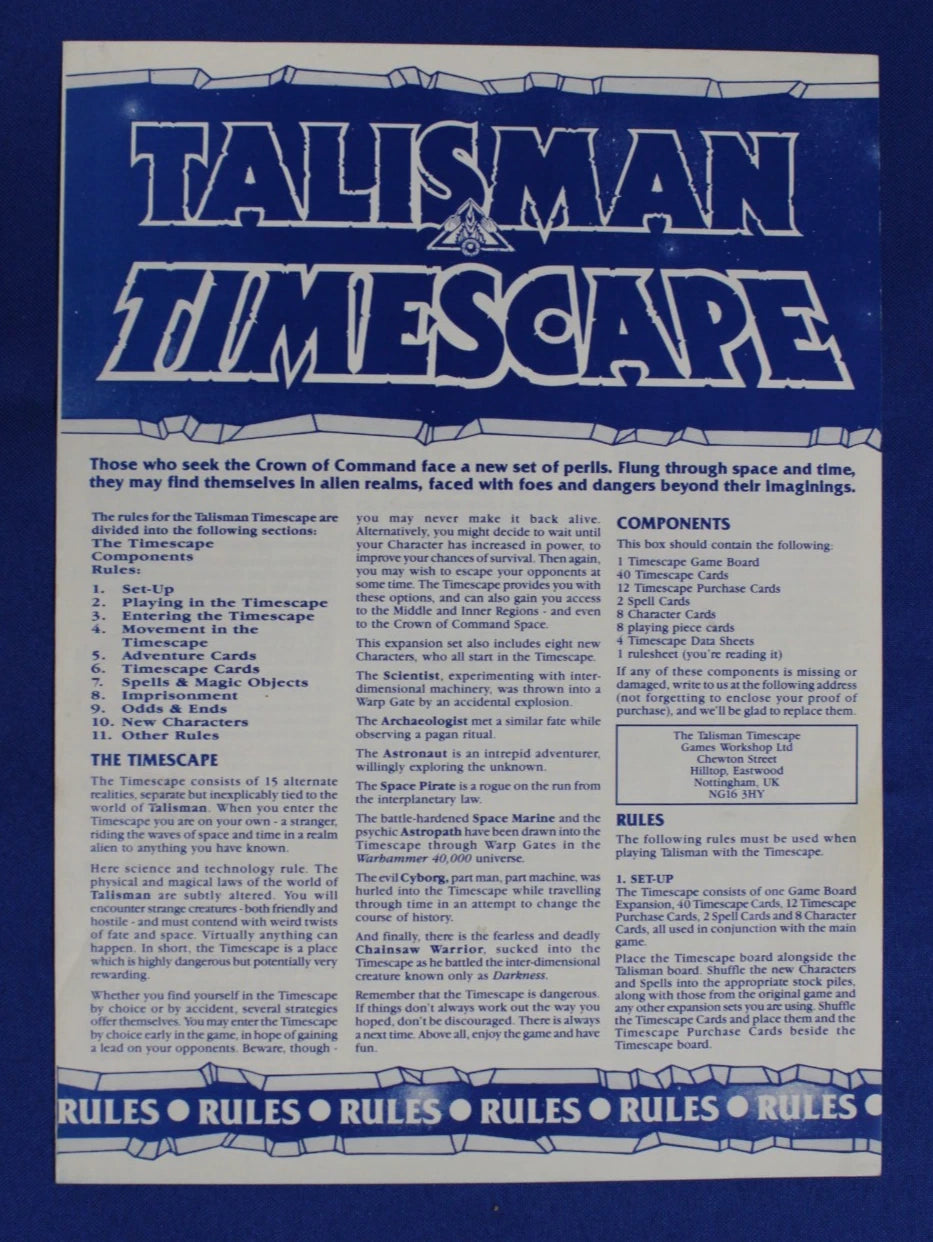 Games Workshop 1988 Talisman Timescape Board Game  Complete Expansion No Box