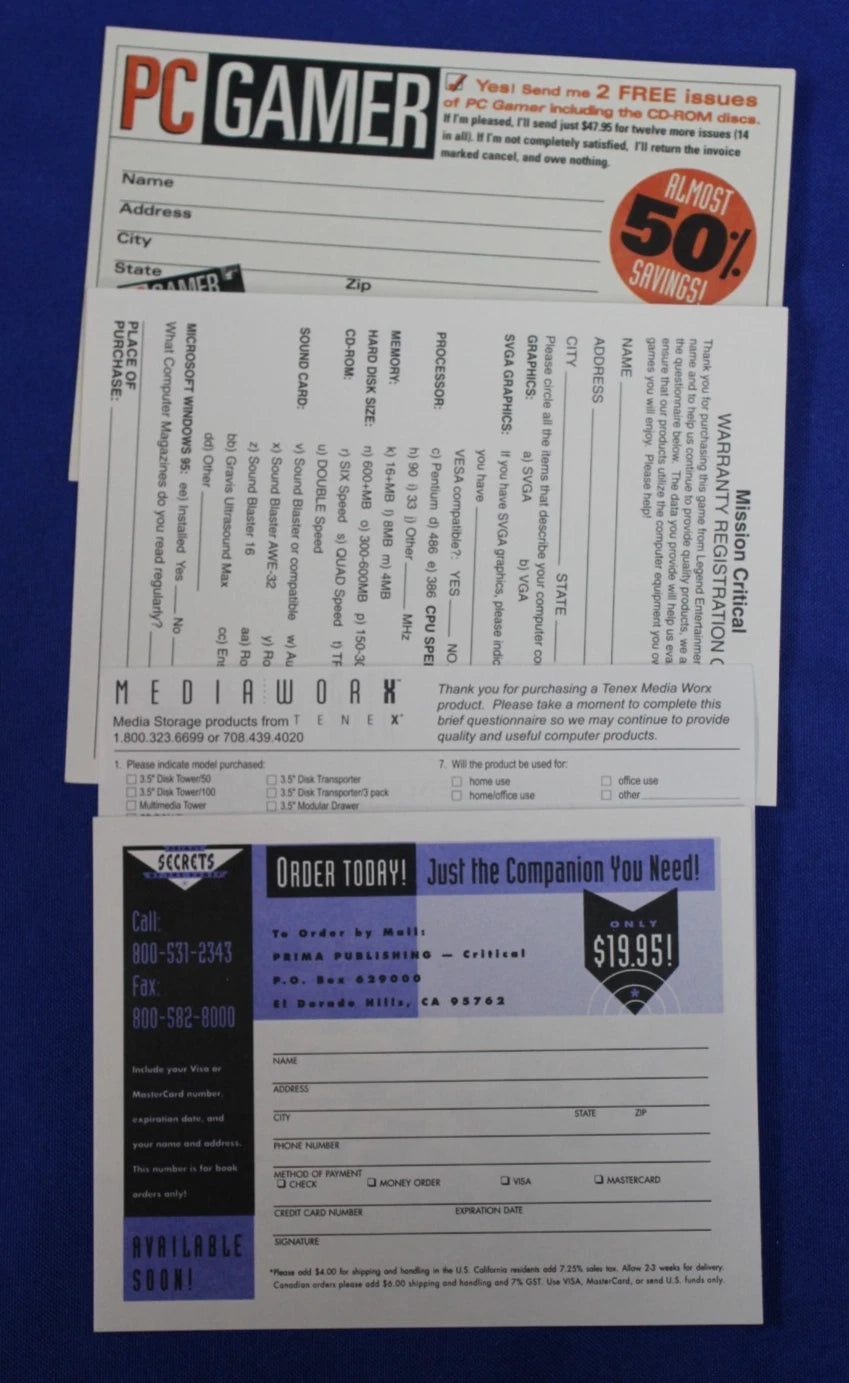 Legend Entertainment 1995 Mission Critical Complete 3 Disc + Floppy Patch