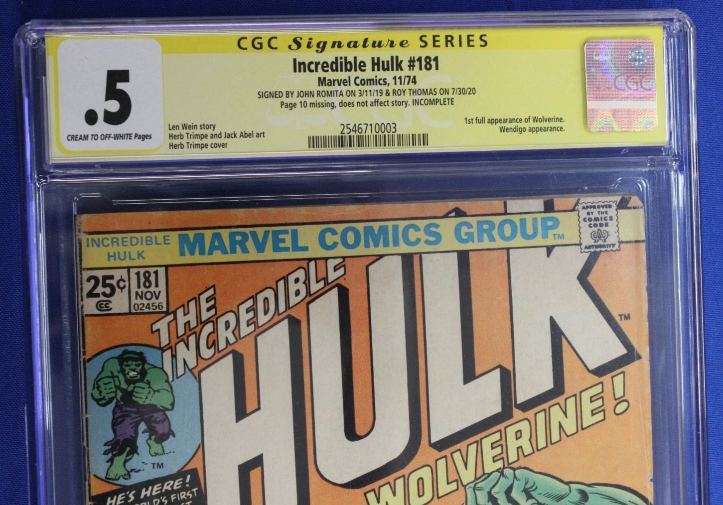 Incredible Hulk #181 CGC SS .5 Signed x2 John Romita & Roy Thomas