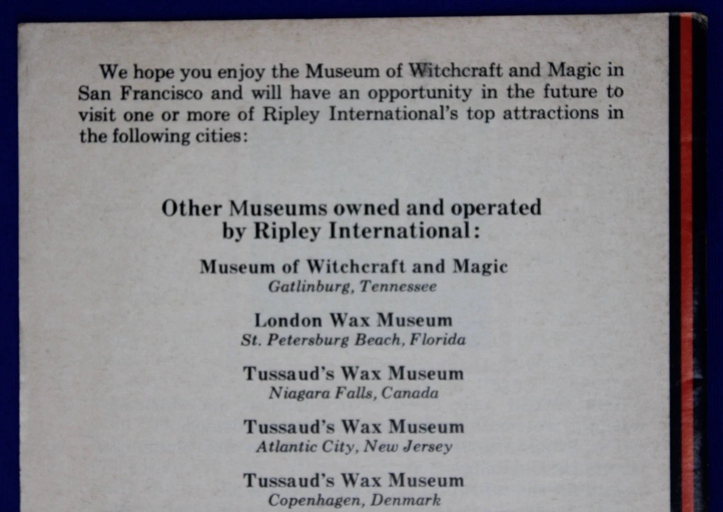 Dr. Gardner's Museum of Witchcraft & Magic Souvenir Booklet Fisherman's Wharf