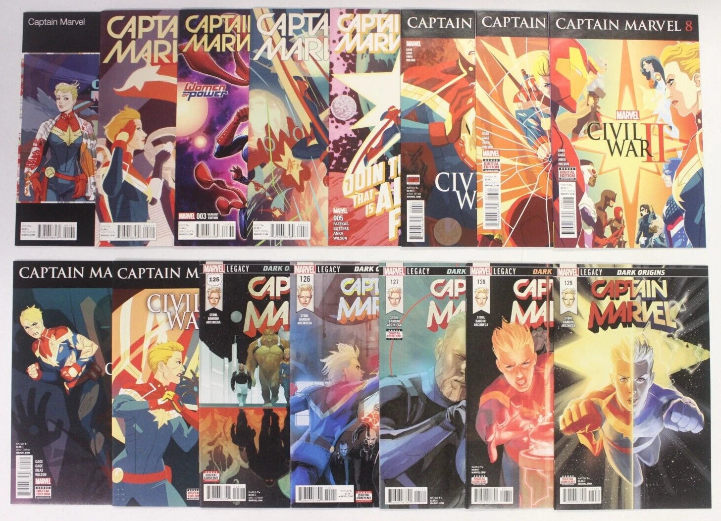 Captain Marvel #1-10 (2016) + 125-129 (2017) Full Run Set VF-VF/NM