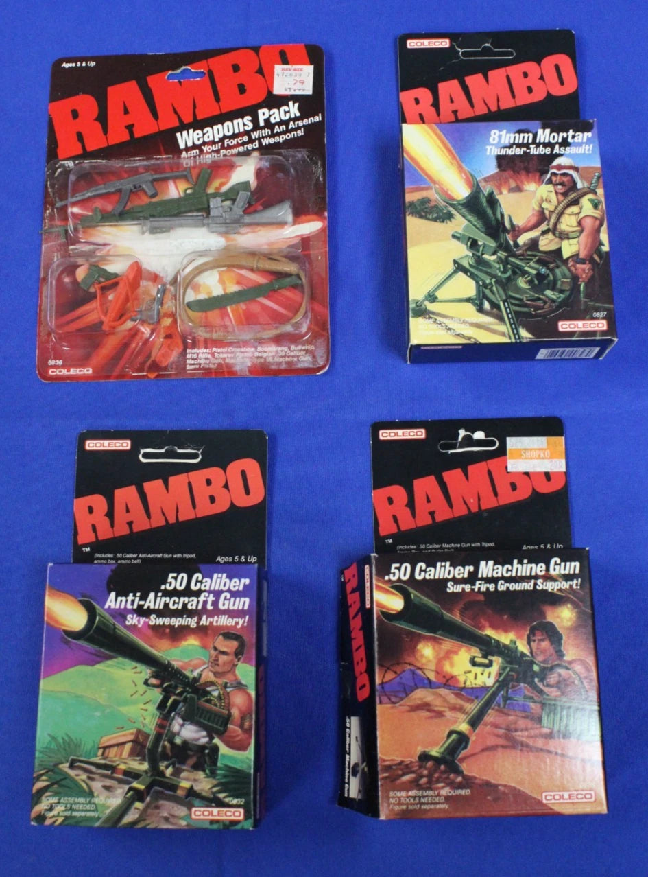 Coleco 1986 Vintage Rambo Toy Weapons Lot Complete in Box