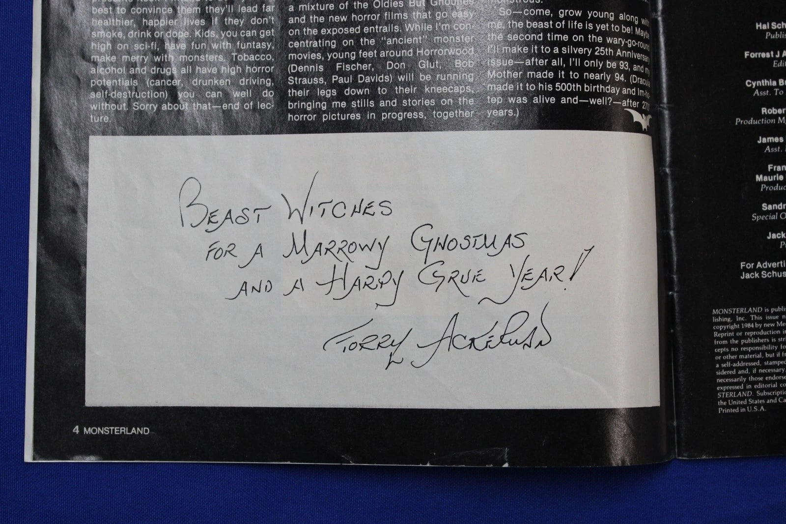 Monster Land Magazine #1 February 1985 Signed by Forrest Ackerman