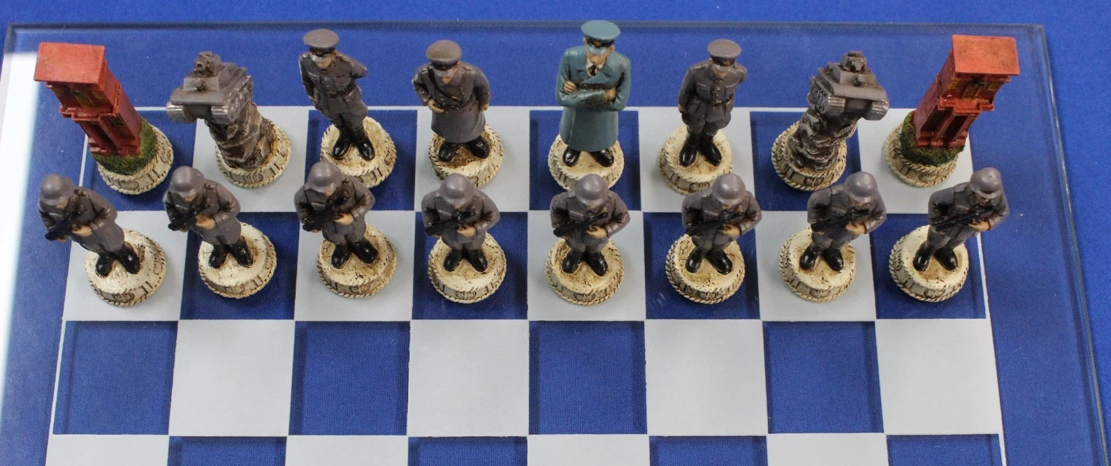 Pacific Giftware WWII U.S. vs. Germany Chess Set with Glass Chess Board