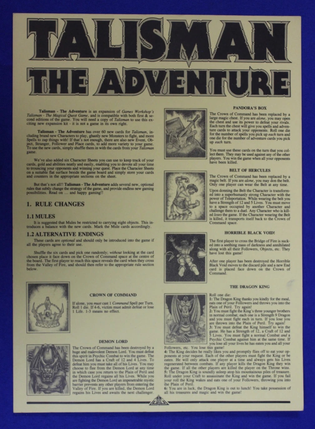 Games Workshop 1986 Talisman The Adventure Board Game Expansion No Box Complete