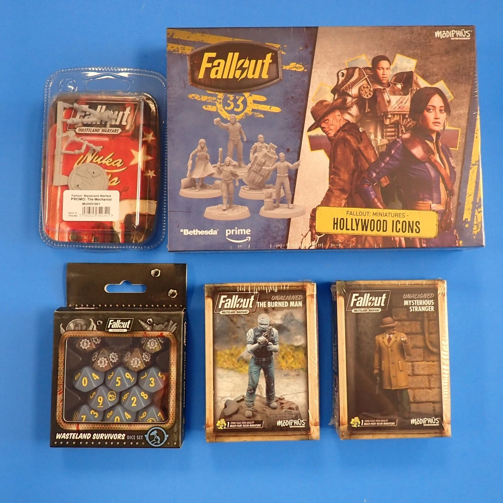 Fallout Miniatures & Dice Lot of 5 Wasteland Warfare Factions Hollywood Icons [Pre-Owned]