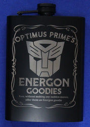 Optimus Prime's Energon Goodies Stainless Steel 8 oz Matte Black Hip Flask