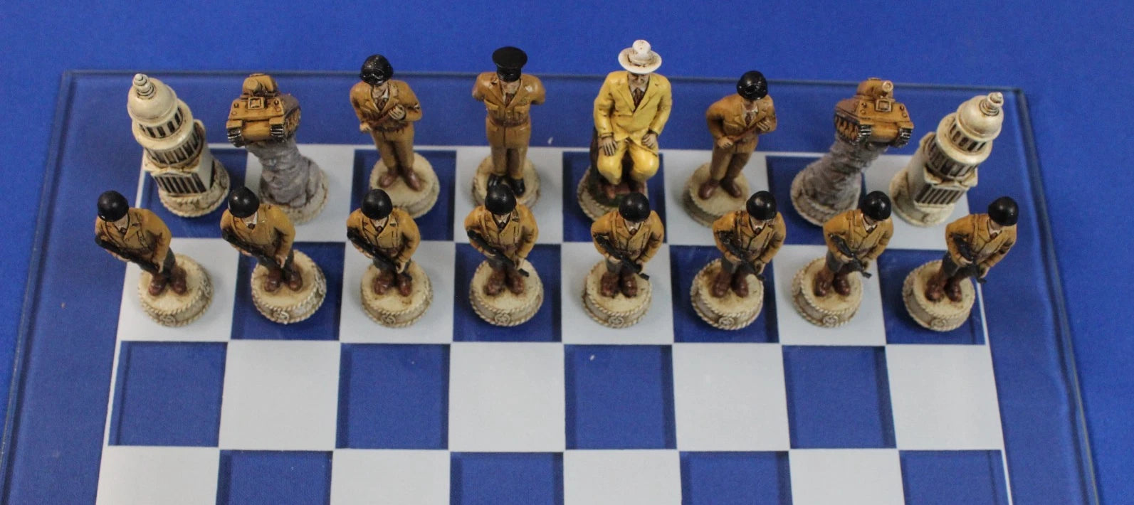Pacific Giftware WWII U.S. vs. Germany Chess Set with Glass Chess Board