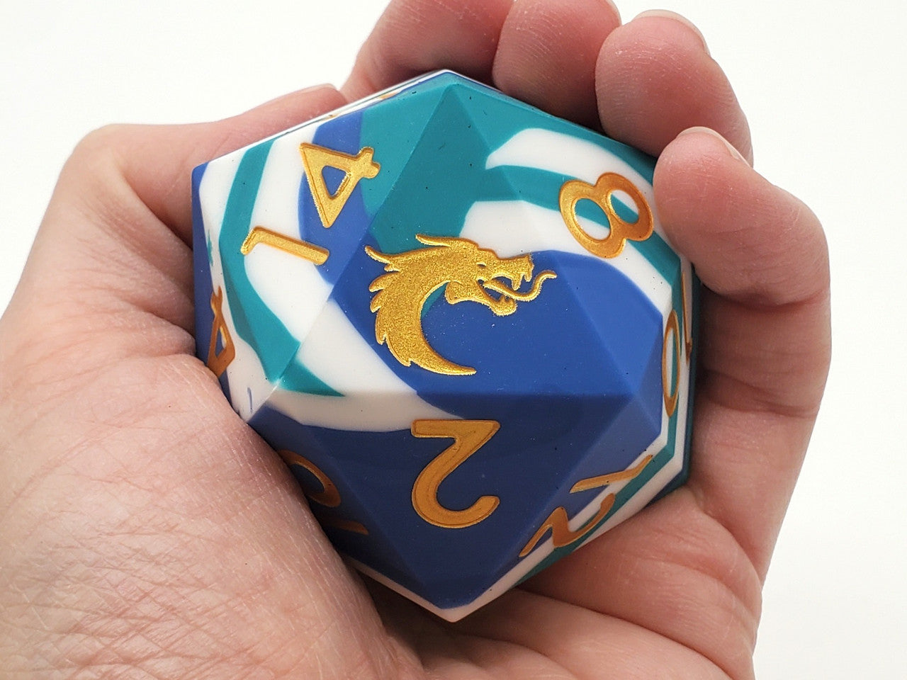 Old School Dice: Silicone 50mm D20 - Blue, White & Teal