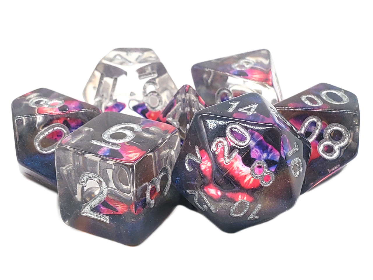 Old School 7 Piece DnD RPG Dice Set: Infused - Dragon Eye - Skeletal