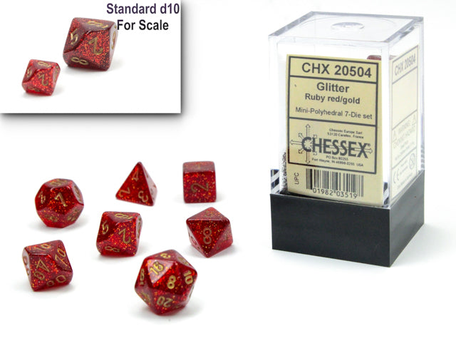Glitter Mini-Polyhedral Ruby Red/gold 7-Die Set