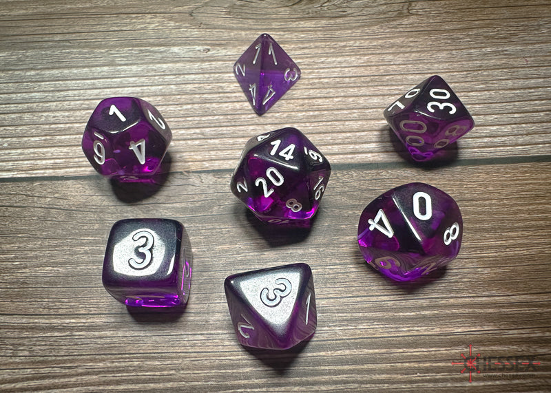 Translucent Polyhedral Purple/white 7-Die Set