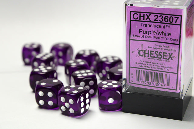 Translucent 16mm d6 Purple/white Dice Block™ (12 dice)