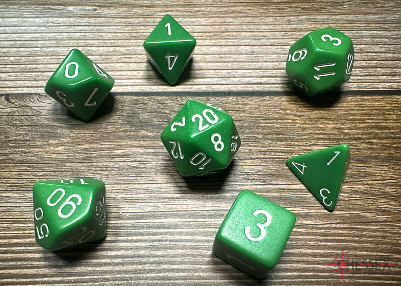 Opaque Polyhedral Green/white 7-Die Set