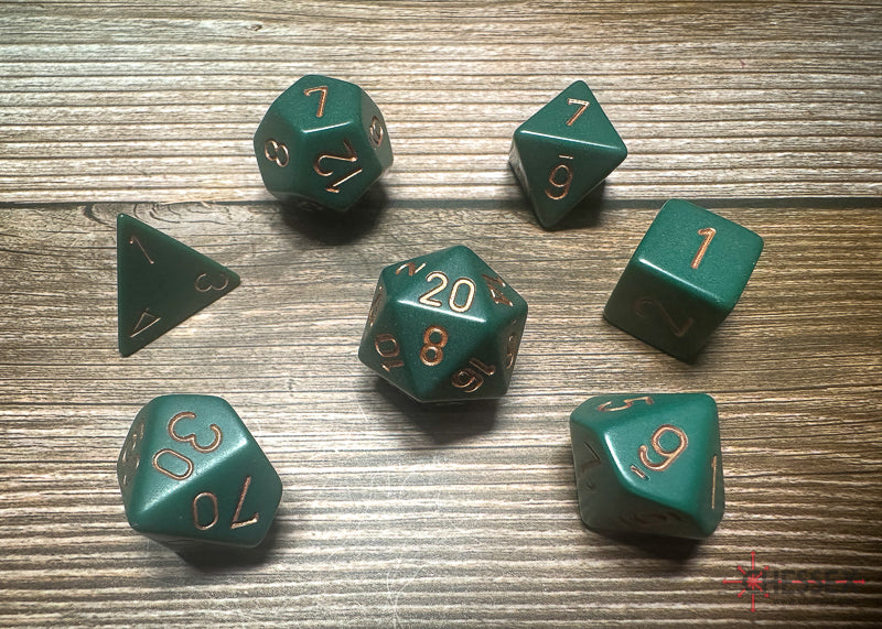 Opaque Polyhedral Dusty Green/copper 7-Die Set