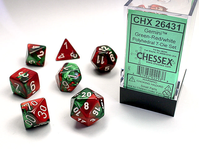 Gemini® Polyhedral Green-Red/white 7-Die Set
