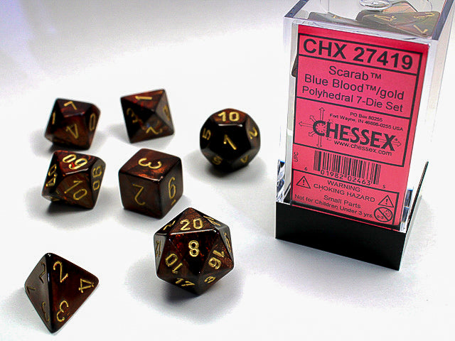 Scarab® Polyhedral Blue Blood™/gold 7-Die Set