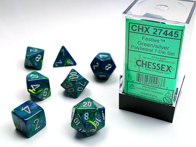 Festive® Polyhedral Green/silver 7-Die Set