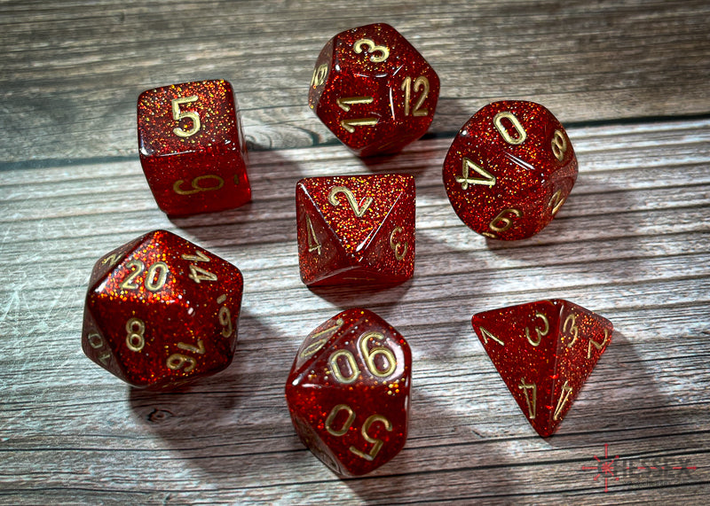 Glitter Polyhedral Ruby/gold 7-Die Set