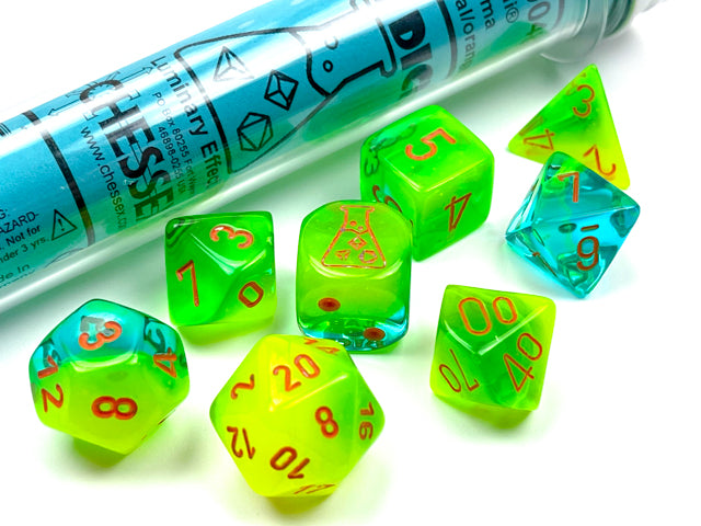 Gemini® Polyhedral Plasma Green-Teal/orange Luminary™ 7-Die Set (with bonus die)