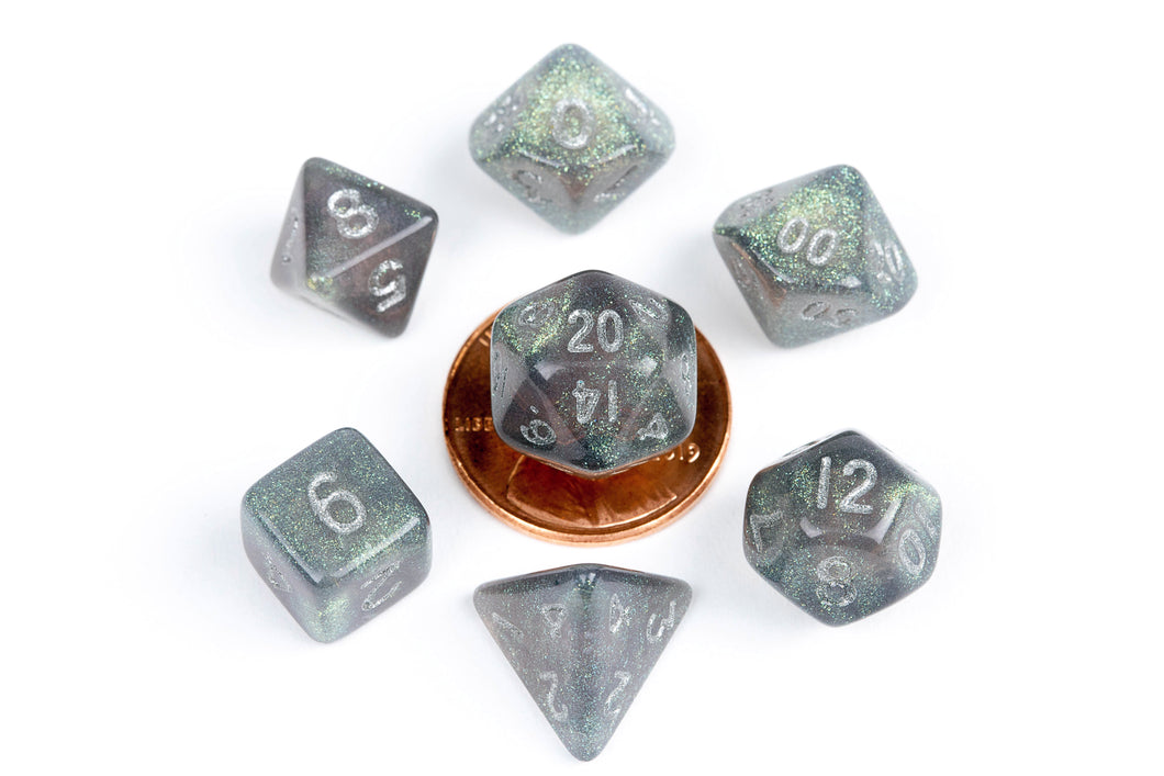 Stardust Gray w/ Silver Numbers 10mm Mini Poly Dice Set
