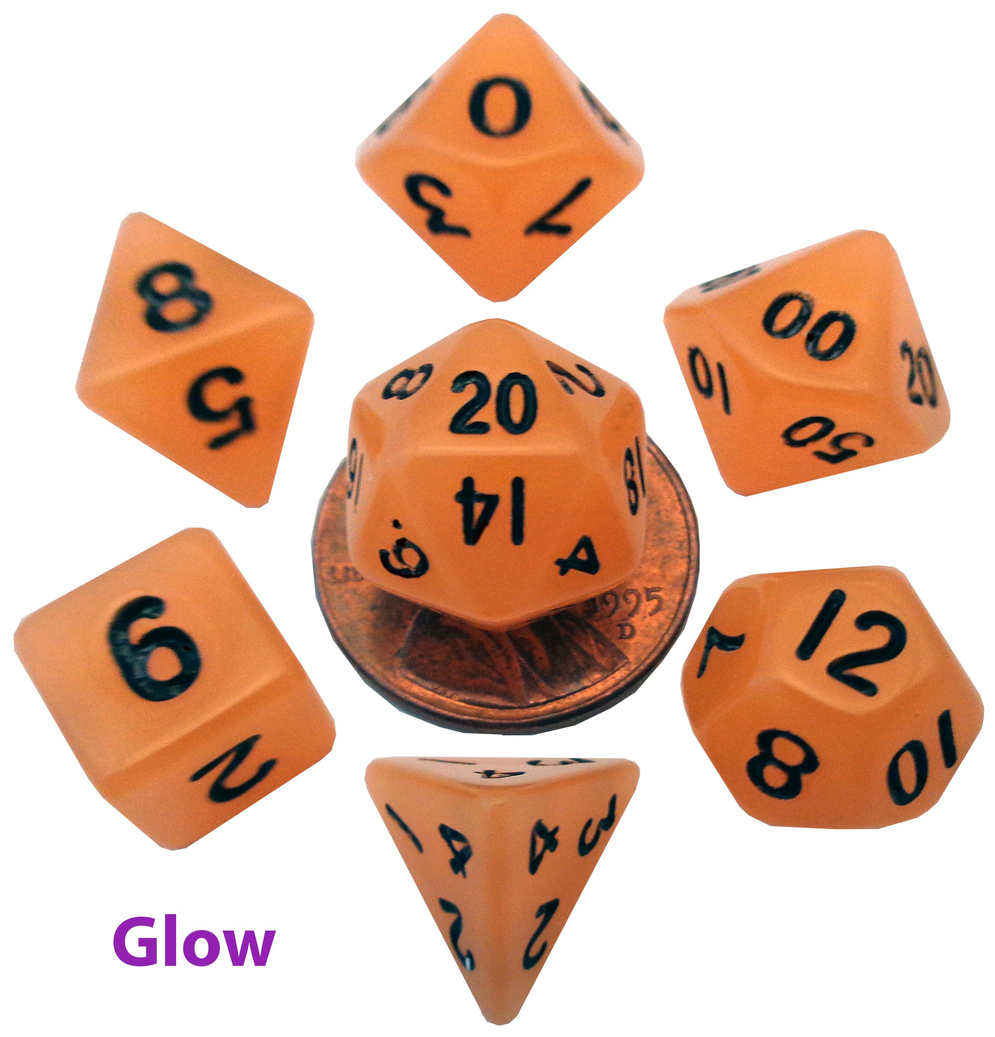 Glow in the Dark Orange 10mm Mini Polyhedral Dice Set