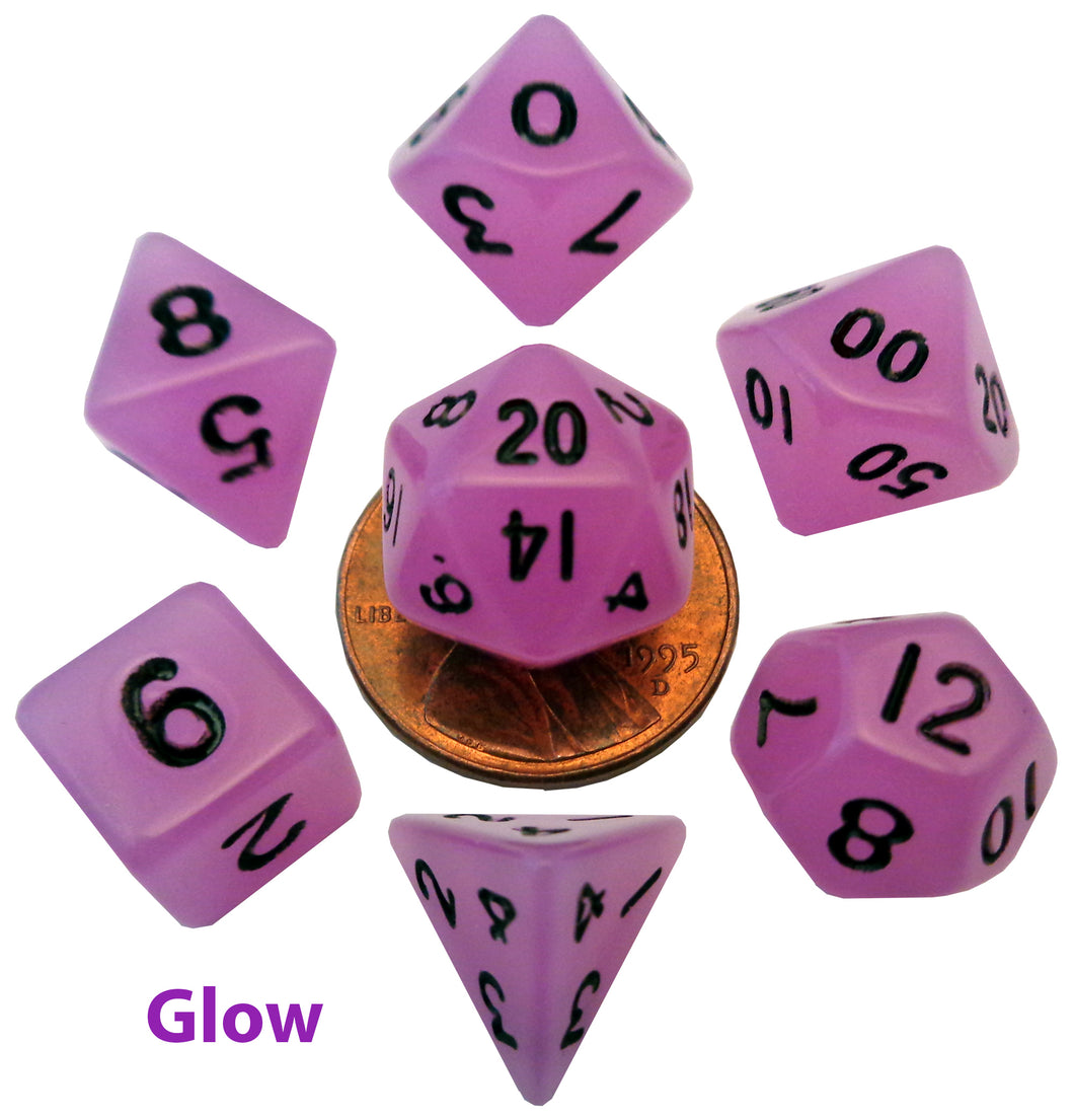 Glow in the Dark Purple 10mm Mini Polyhedral Dice Set