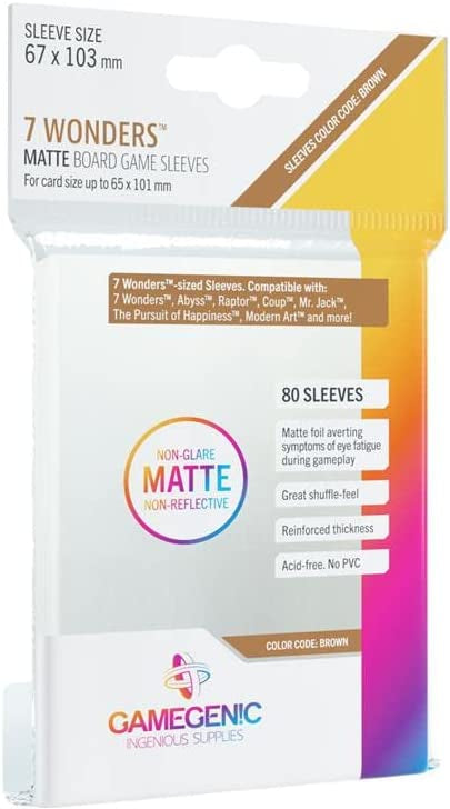 Gamegenic Prime Board Game Sleeves Pack of 80 Extra-Clear Sleeves 67 by 103 mm Card Sleeves Optimized for Use with 7 Wonders