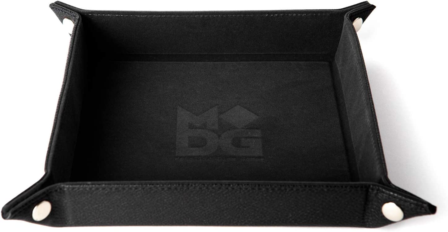 FanRoll by Metallic Dice Games Fold Up Velvet Dice Tray w/PU Leather Backing: Black
