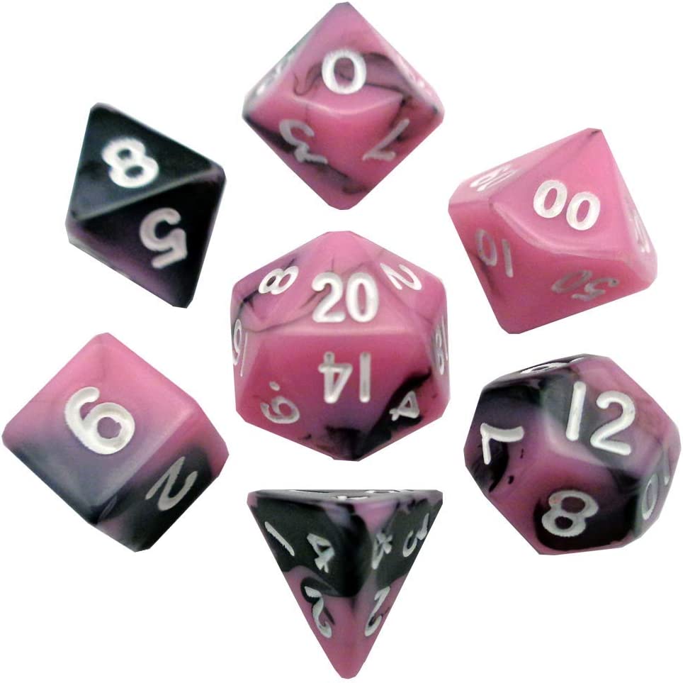 Pink/Black with White Numbers 10mm Mini Polyhedral Dice Set