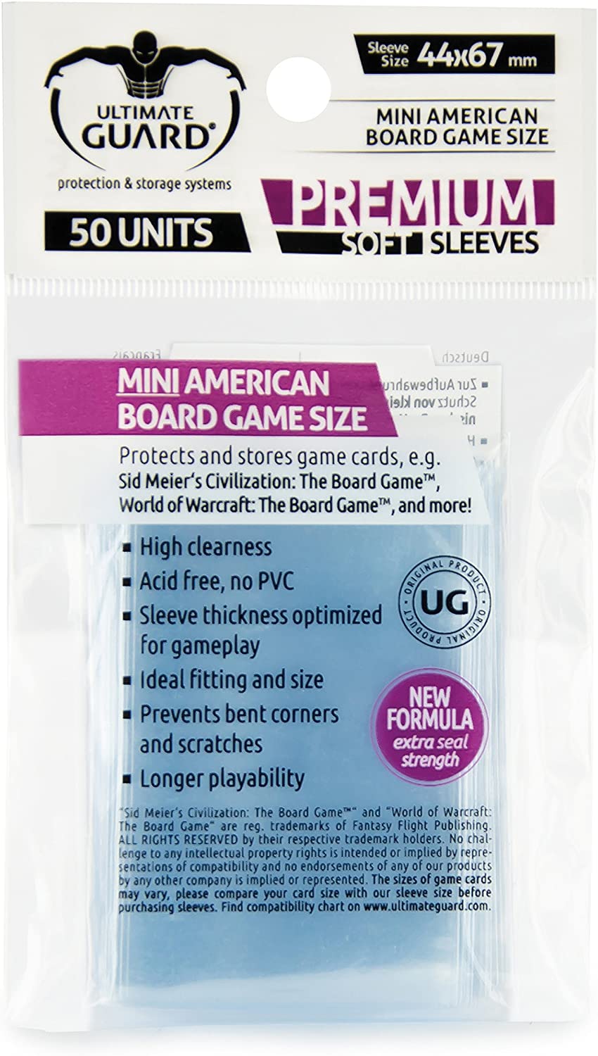 Ultimate Guard Premium Soft Sleeves for Board Game Cards Mini American (50) (44x67mm)