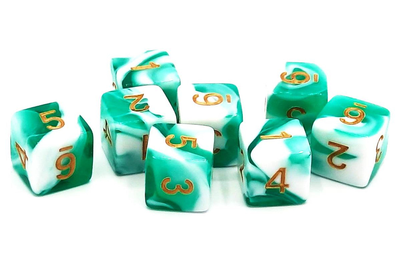 Old School 8-Piece D6 Dice Set: Vorpal - Cyan & White w/ Gold