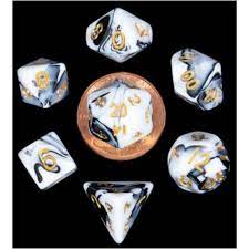 Marble w/Gold Numbers 10mm Mini Poly Dice Set