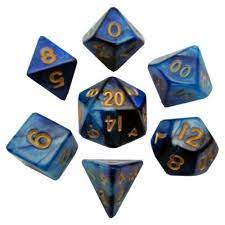 Blue/Light Blue w/Gold Numbers 10mm Mini Poly Dice Set