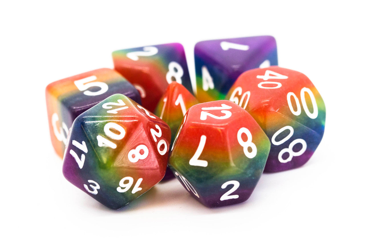 Old School 7 Piece DnD RPG Dice Set: Gradients - Rainbow