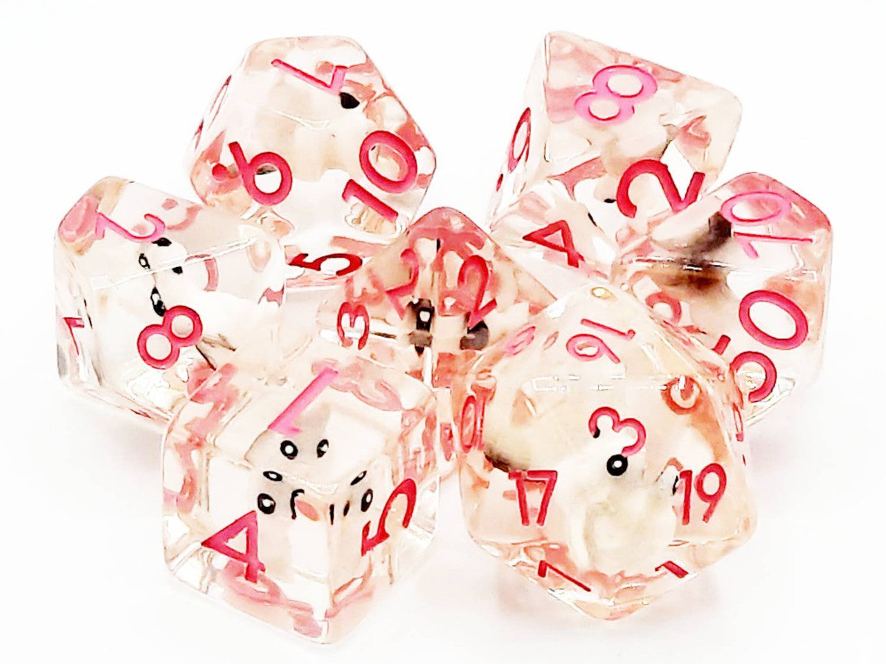 Old School 7 Piece DnD RPG Dice Set: Animal Kingdom - Pink Bunny Rabbit