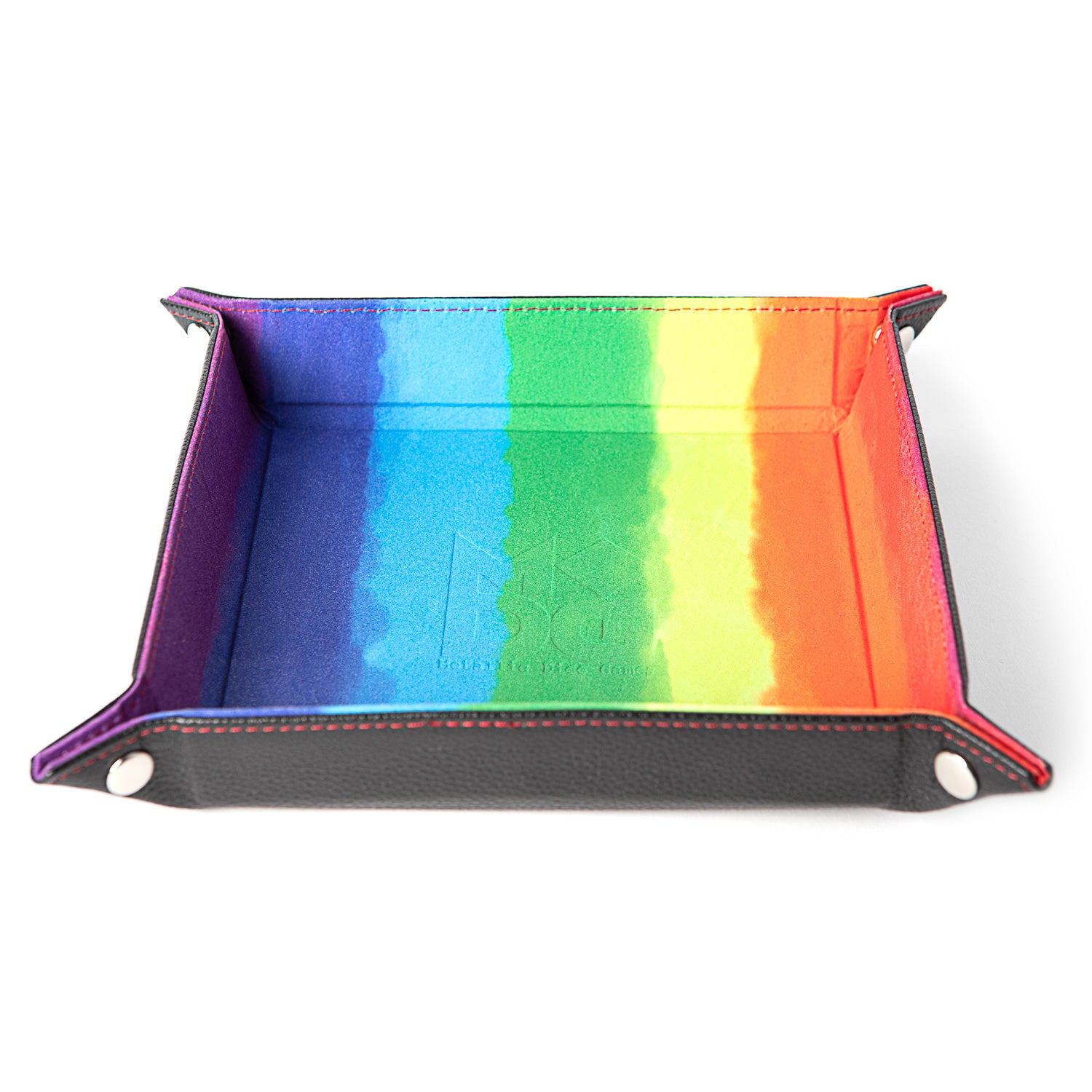 FanRoll by Metallic Dice Games Fold Up Velvet Dice Tray w/PU Leather Backing: Watercolor Rainbow