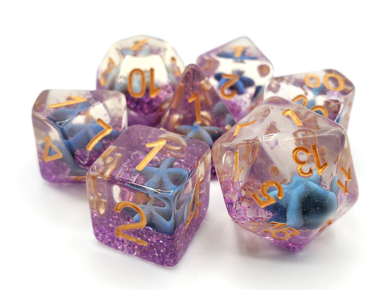 Old School 7 Piece DnD RPG Dice Set: Animal Kingdom - Blue Starfish